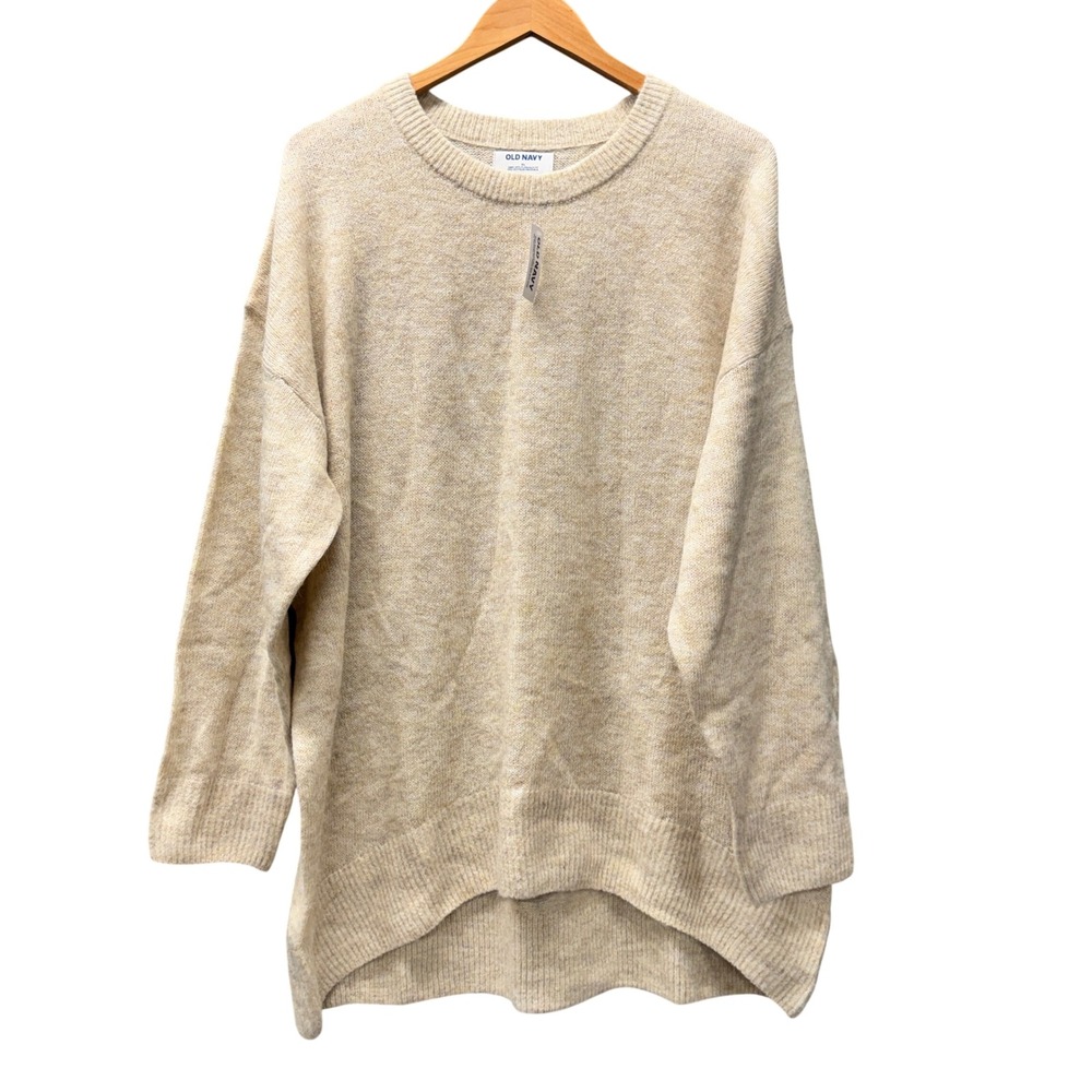 Old Navy Sweater Womens XL Crew Neck Cream Pullover Tunic Knit COMFY NEW
